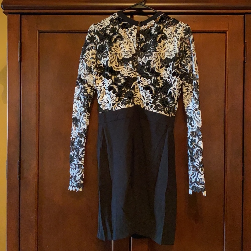 Black and white floral lace dress
